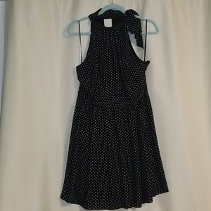 Tie Neck Sleeveless Polka Dot Cocktail Dress